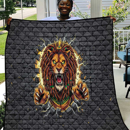 Black Jamaicans Rasta Lion Quilt Reggae Lion Breaking Wall Design - African Pride