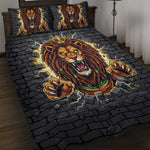 Black Jamaicans Rasta Lion Quilt Bed Set Reggae Lion Breaking Wall Design - African Pride