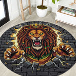 Black Jamaicans Rasta Lion Round Carpet Reggae Lion Breaking Wall Design - African Pride