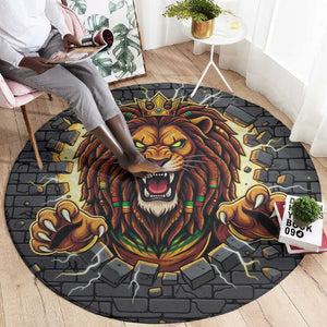 Black Jamaicans Rasta Lion Round Carpet Reggae Lion Breaking Wall Design - African Pride