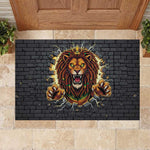 Black Jamaicans Rasta Lion Rubber Doormat Reggae Lion Breaking Wall Design - African Pride