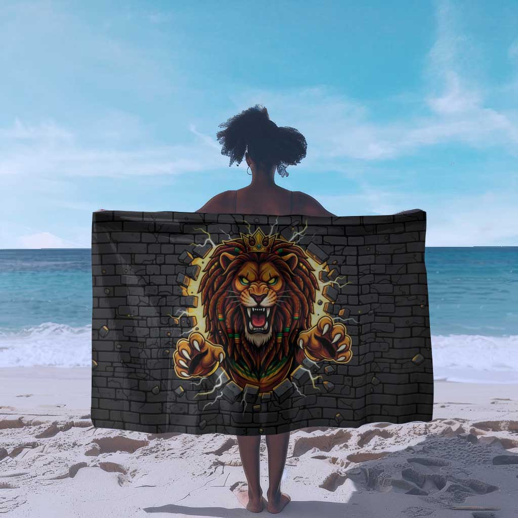 Black Jamaicans Rasta Lion Sarong Reggae Lion Breaking Wall Design - African Pride