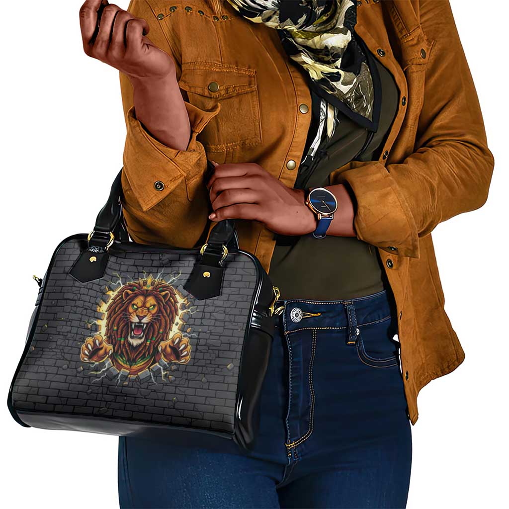 Black Jamaicans Rasta Lion Shoulder Handbag Reggae Lion Breaking Wall Design - African Pride