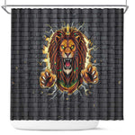 Black Jamaicans Rasta Lion Shower Curtain Reggae Lion Breaking Wall Design - African Pride