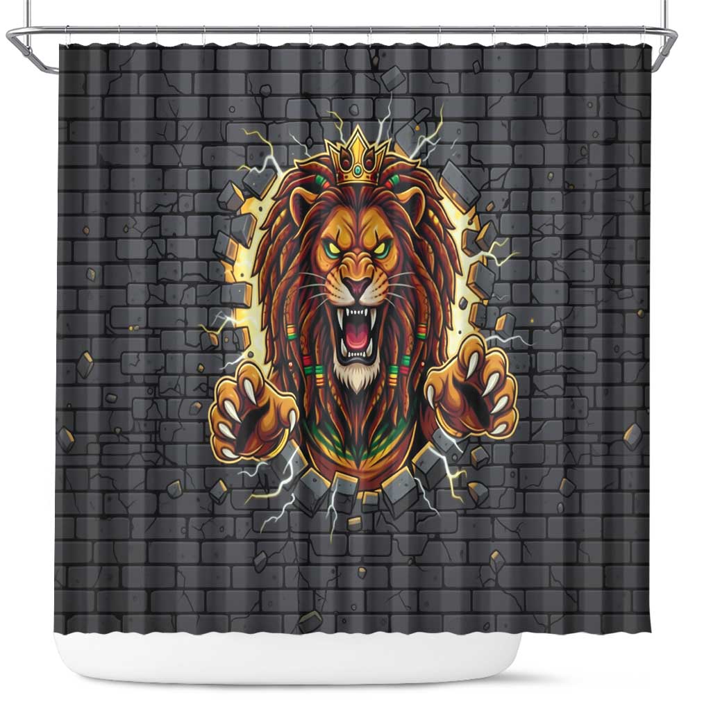Black Jamaicans Rasta Lion Shower Curtain Reggae Lion Breaking Wall Design - African Pride