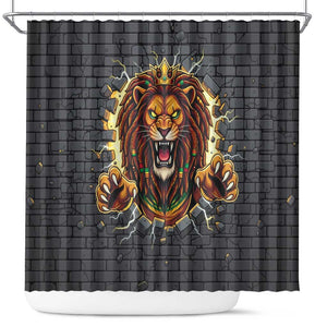 Black Jamaicans Rasta Lion Shower Curtain Reggae Lion Breaking Wall Design - African Pride