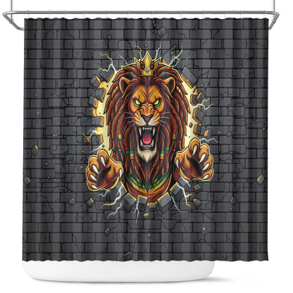 Black Jamaicans Rasta Lion Shower Curtain Reggae Lion Breaking Wall Design - African Pride