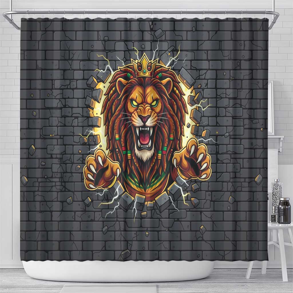 Black Jamaicans Rasta Lion Shower Curtain Reggae Lion Breaking Wall Design - African Pride