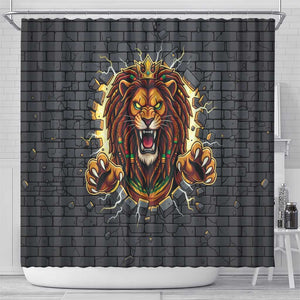 Black Jamaicans Rasta Lion Shower Curtain Reggae Lion Breaking Wall Design - African Pride