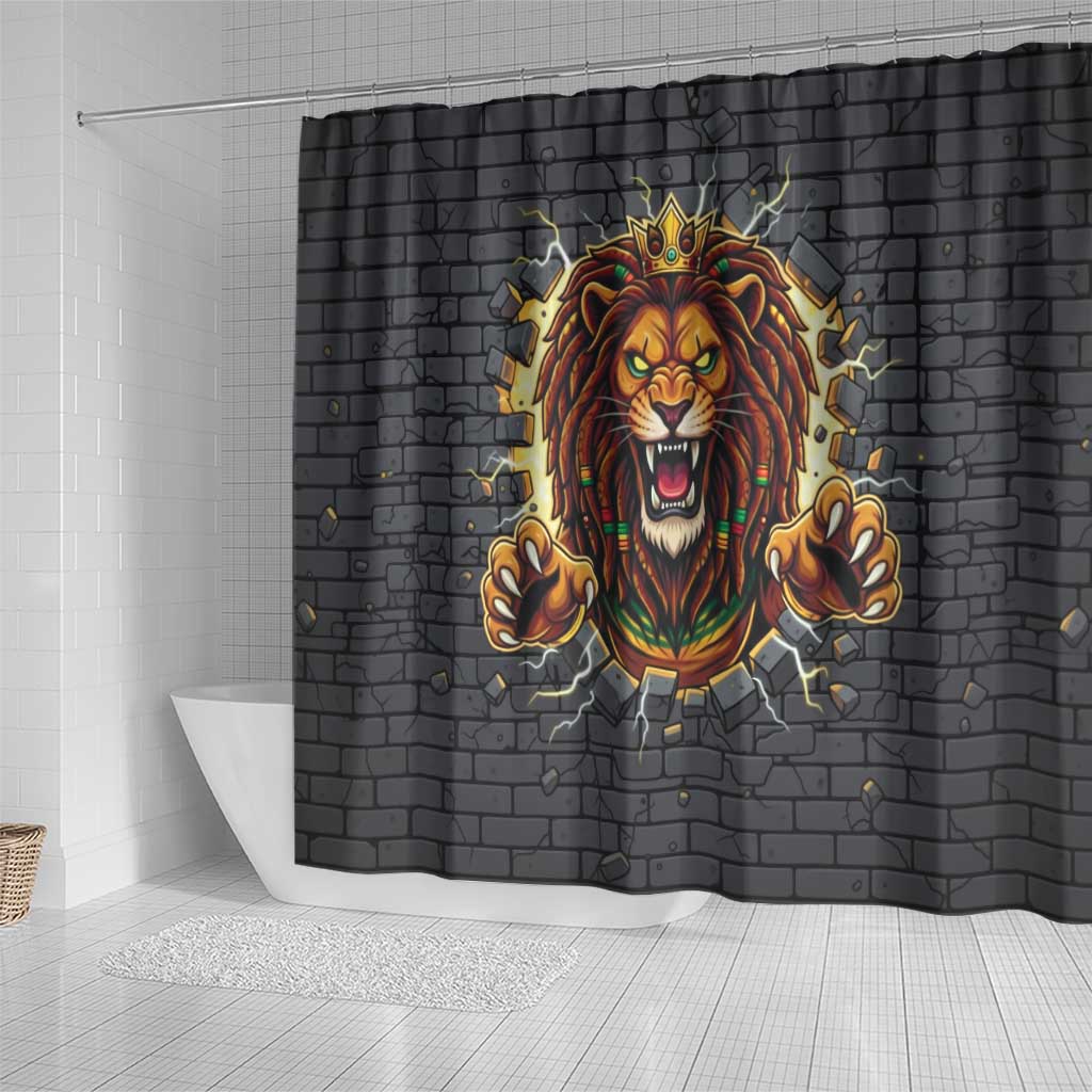 Black Jamaicans Rasta Lion Shower Curtain Reggae Lion Breaking Wall Design - African Pride