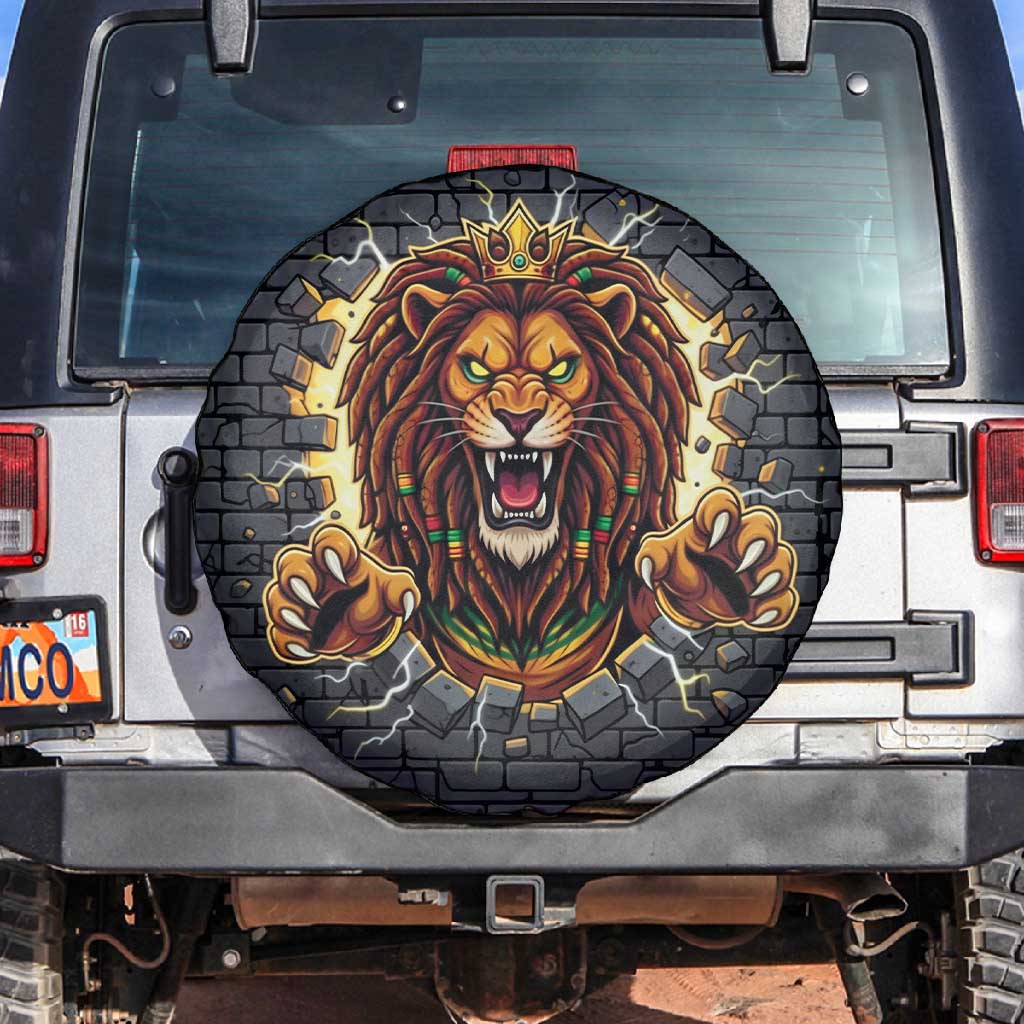 Black Jamaicans Rasta Lion Spare Tire Cover Reggae Lion Breaking Wall Design - African Pride