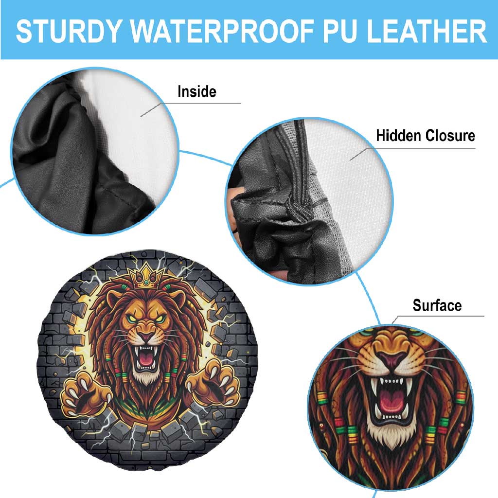 Black Jamaicans Rasta Lion Spare Tire Cover Reggae Lion Breaking Wall Design - African Pride