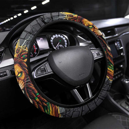 Black Jamaicans Rasta Lion Steering Wheel Cover Reggae Lion Breaking Wall Design - African Pride