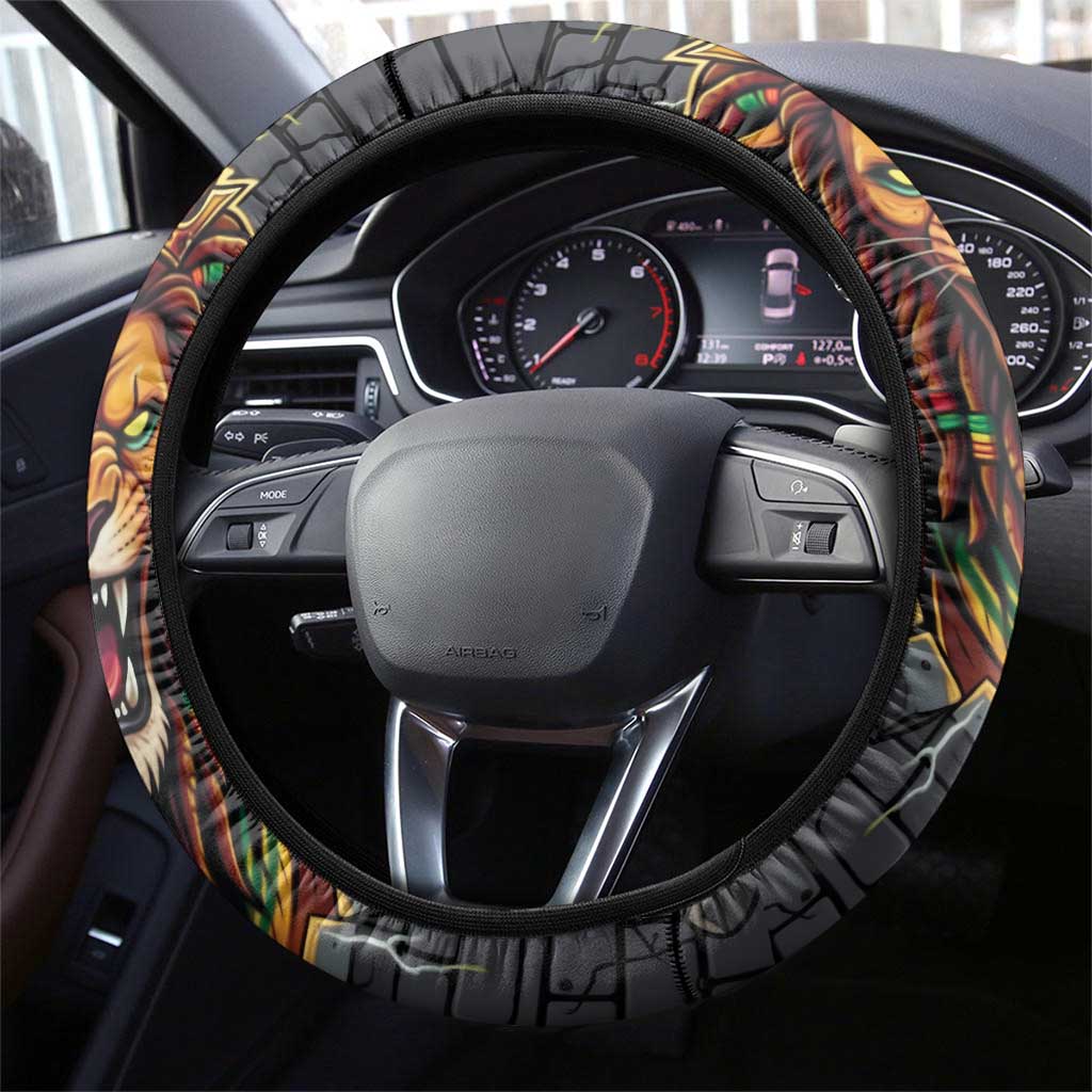 Black Jamaicans Rasta Lion Steering Wheel Cover Reggae Lion Breaking Wall Design - African Pride