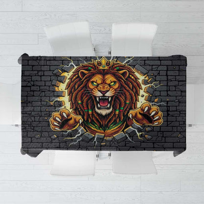 Black Jamaicans Rasta Lion Tablecloth Reggae Lion Breaking Wall Design - African Pride