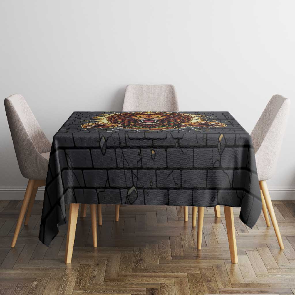 Black Jamaicans Rasta Lion Tablecloth Reggae Lion Breaking Wall Design - African Pride