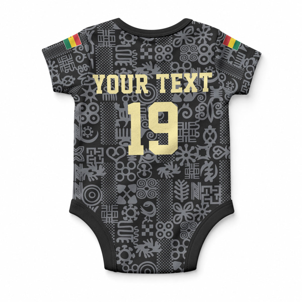 Custom World Football 2026 Ghana Baby Onesie Black Stars Rise with Black Adinkra Pattern
