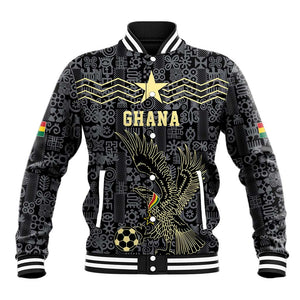 Custom World Football 2026 Ghana Baseball Jacket Black Stars Rise with Black Adinkra Pattern