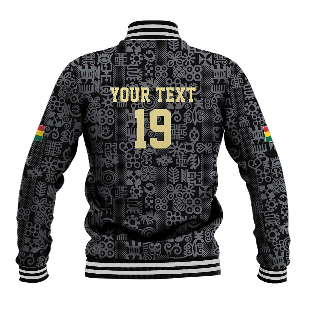 Custom World Football 2026 Ghana Baseball Jacket Black Stars Rise with Black Adinkra Pattern