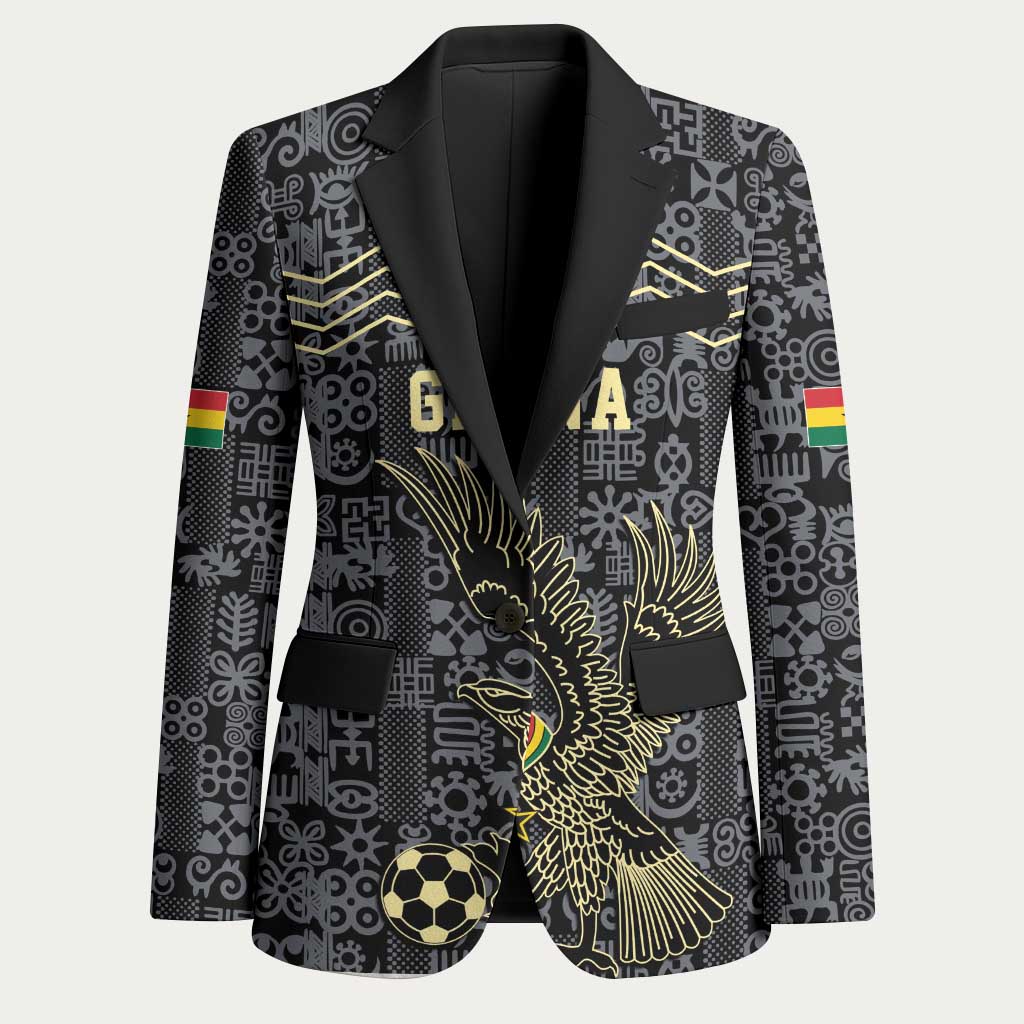 Custom World Football 2026 Ghana Blazer Black Stars Rise with Black Adinkra Pattern