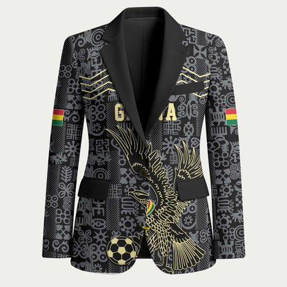 Custom World Football 2026 Ghana Blazer Black Stars Rise with Black Adinkra Pattern