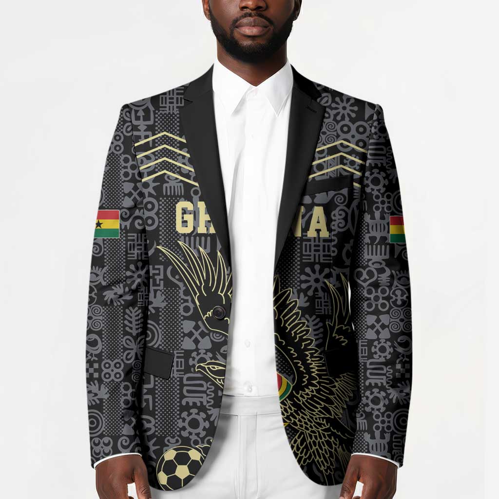Custom World Football 2026 Ghana Blazer Black Stars Rise with Black Adinkra Pattern