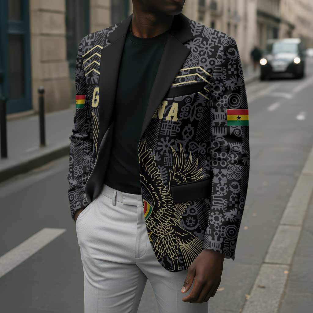 Custom World Football 2026 Ghana Blazer Black Stars Rise with Black Adinkra Pattern