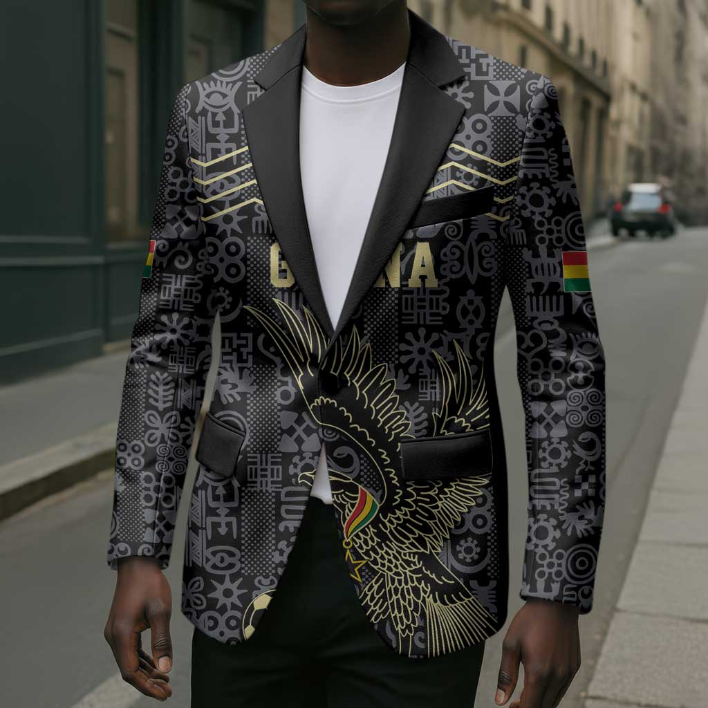 Custom World Football 2026 Ghana Blazer Black Stars Rise with Black Adinkra Pattern