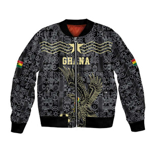 Custom World Football 2026 Ghana Bomber Jacket Black Stars Rise with Black Adinkra Pattern