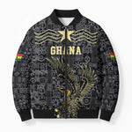 Custom World Football 2026 Ghana Bomber Puffer Jacket Black Stars Rise with Black Adinkra Pattern