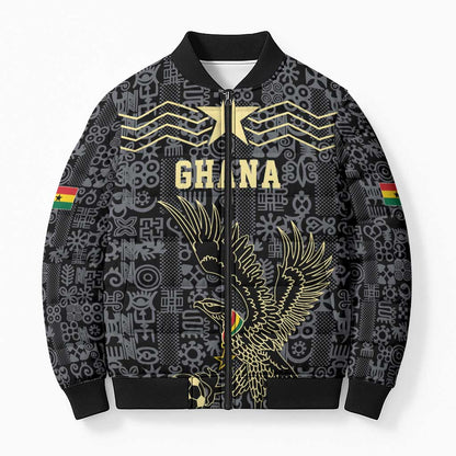 Custom World Football 2026 Ghana Bomber Puffer Jacket Black Stars Rise with Black Adinkra Pattern