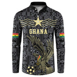 Custom World Football 2026 Ghana Button Sweatshirt Black Stars Rise with Black Adinkra Pattern