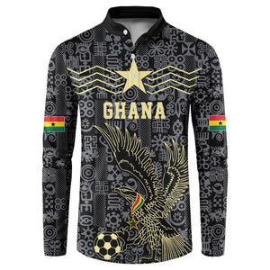 Custom World Football 2026 Ghana Button Sweatshirt Black Stars Rise with Black Adinkra Pattern
