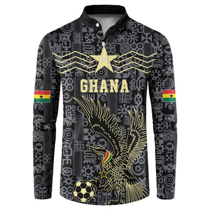 Custom World Football 2026 Ghana Button Sweatshirt Black Stars Rise with Black Adinkra Pattern