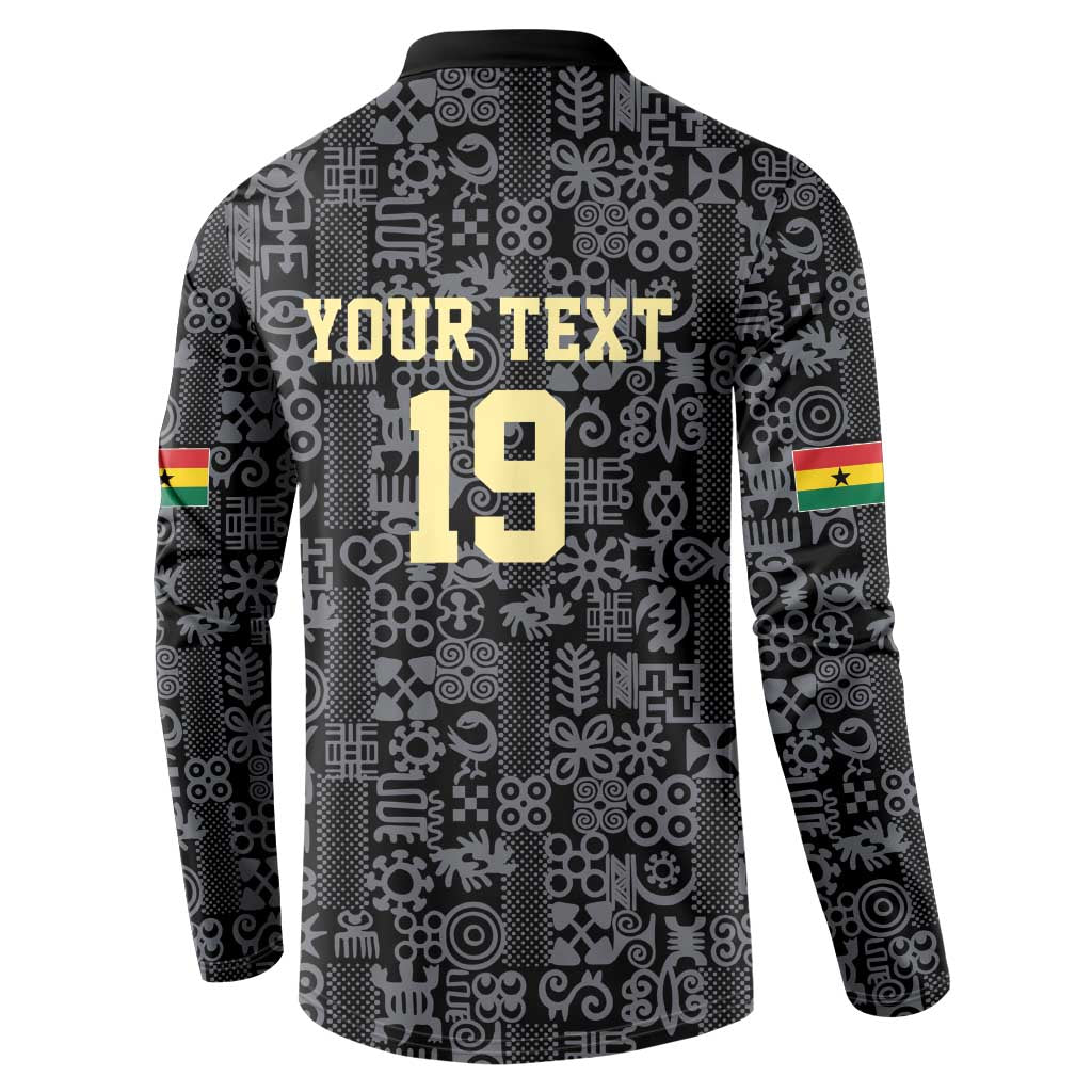 Custom World Football 2026 Ghana Button Sweatshirt Black Stars Rise with Black Adinkra Pattern