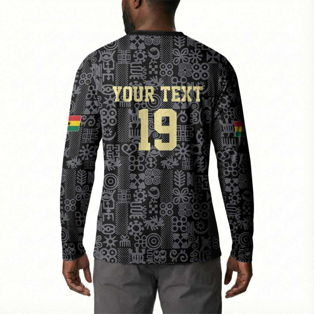 Custom World Football 2026 Ghana Button Sweatshirt Black Stars Rise with Black Adinkra Pattern
