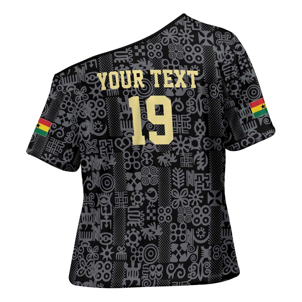 Custom World Football 2026 Ghana Cross Shoulder Shirt Black Stars Rise with Black Adinkra Pattern