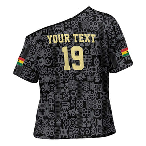 Custom World Football 2026 Ghana Cross Shoulder Shirt Black Stars Rise with Black Adinkra Pattern