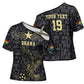 Custom World Football 2026 Ghana Cross Shoulder Shirt Black Stars Rise with Black Adinkra Pattern