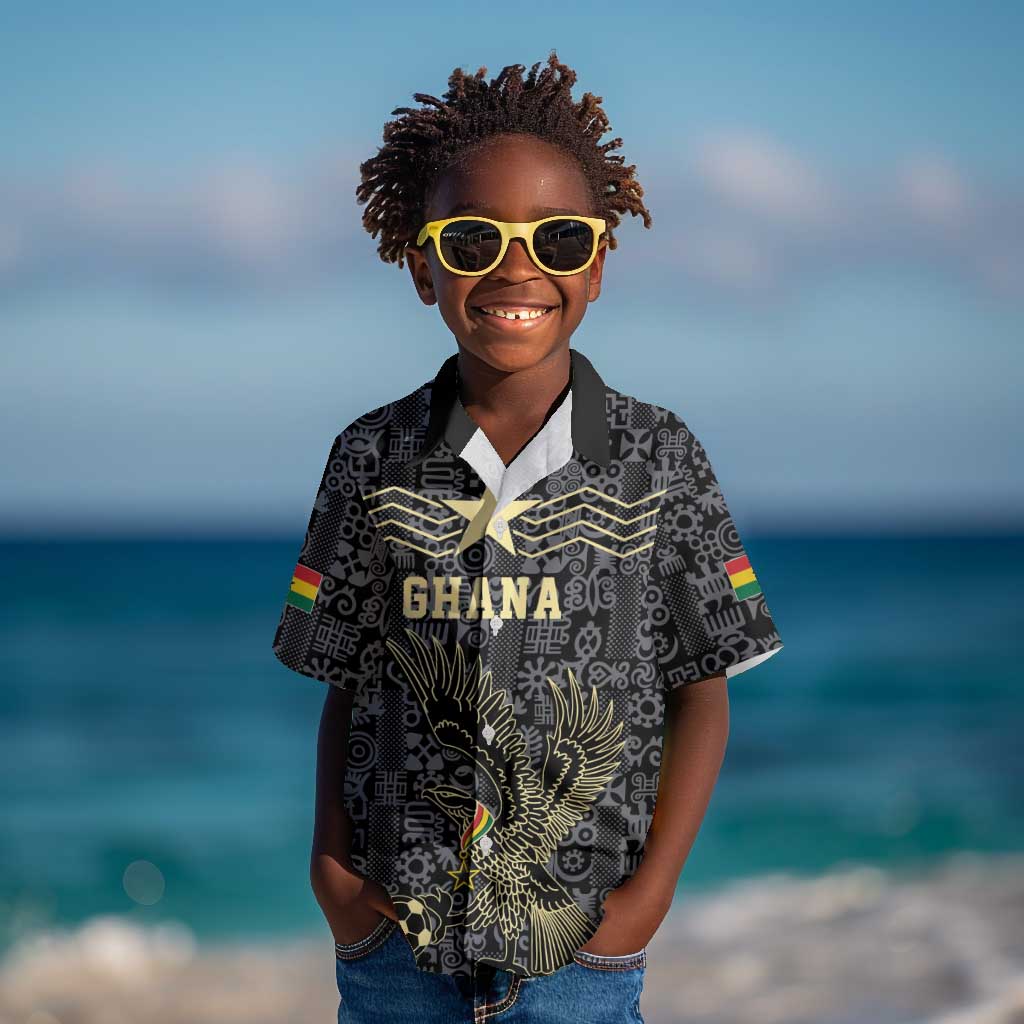 Custom World Football 2026 Ghana Kid Hawaiian Shirt Black Stars Rise with Black Adinkra Pattern