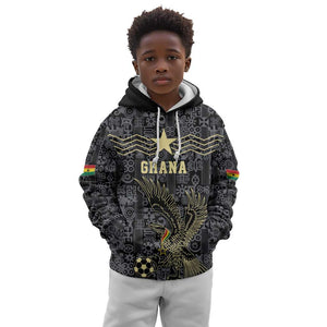 Custom World Football 2026 Ghana Kid Hoodie Black Stars Rise with Black Adinkra Pattern