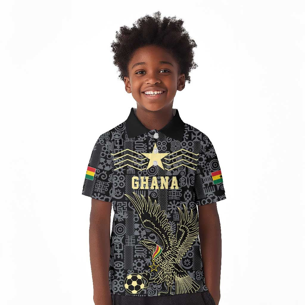 Custom World Football 2026 Ghana Kid Polo Shirt Black Stars Rise with Black Adinkra Pattern