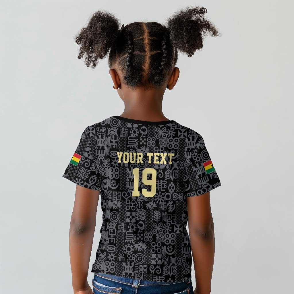 Custom World Football 2026 Ghana Kid T shirt Black Stars Rise with Black Adinkra Pattern