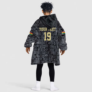 Custom World Football 2026 Ghana Kid Wearable Blanket Hoodie Black Stars Rise with Black Adinkra Pattern