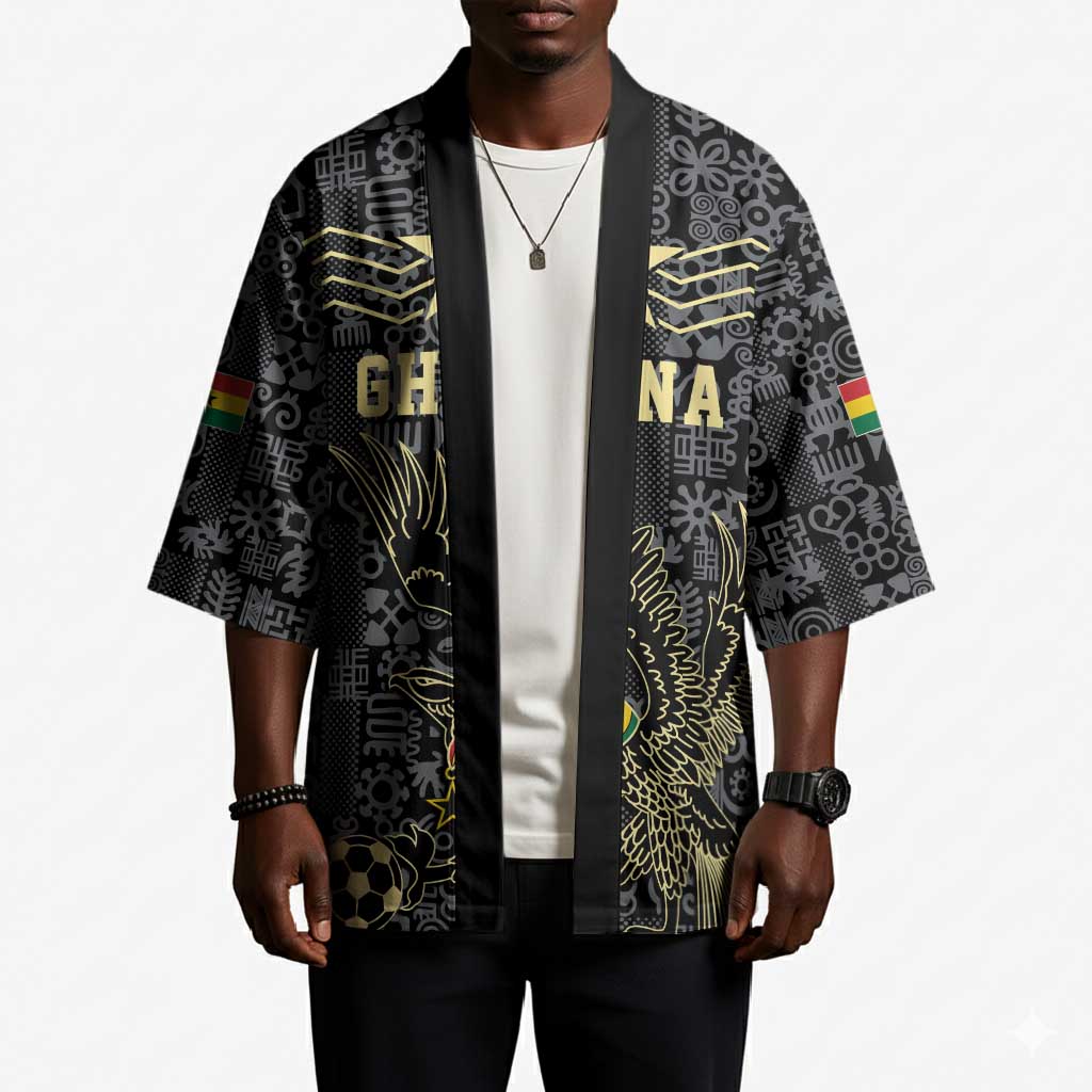 Custom World Football 2026 Ghana Kimono Black Stars Rise with Black Adinkra Pattern