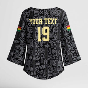 Custom World Football 2026 Ghana Kimono Sleeve Blouse Black Stars Rise with Black Adinkra Pattern