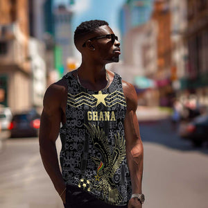 Custom World Football 2026 Ghana Men Tank Top Black Stars Rise with Black Adinkra Pattern