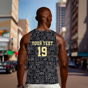 Custom World Football 2026 Ghana Men Tank Top Black Stars Rise with Black Adinkra Pattern