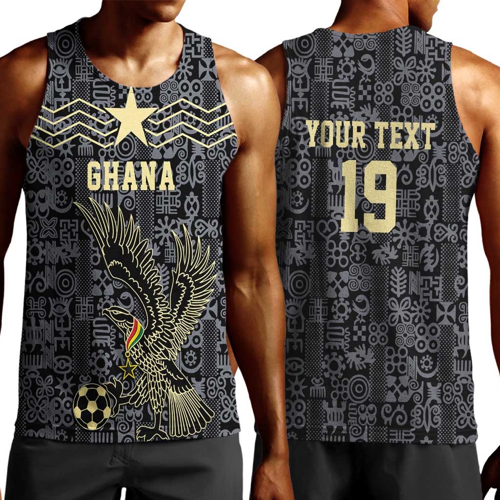 Custom World Football 2026 Ghana Men Tank Top Black Stars Rise with Black Adinkra Pattern