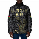 Custom World Football 2026 Ghana Padded Jacket Black Stars Rise with Black Adinkra Pattern